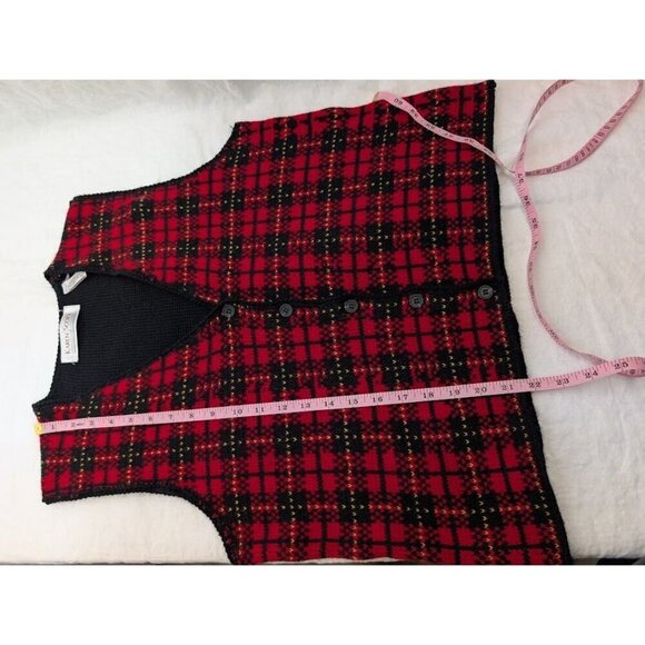 Karen Scott button up sweater vest red & black wool women's medium Vintage K4 - Picture 6 of 6